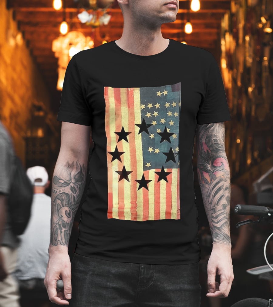 American Flag Black Stars Vintage Style Patriotic T-Shirt