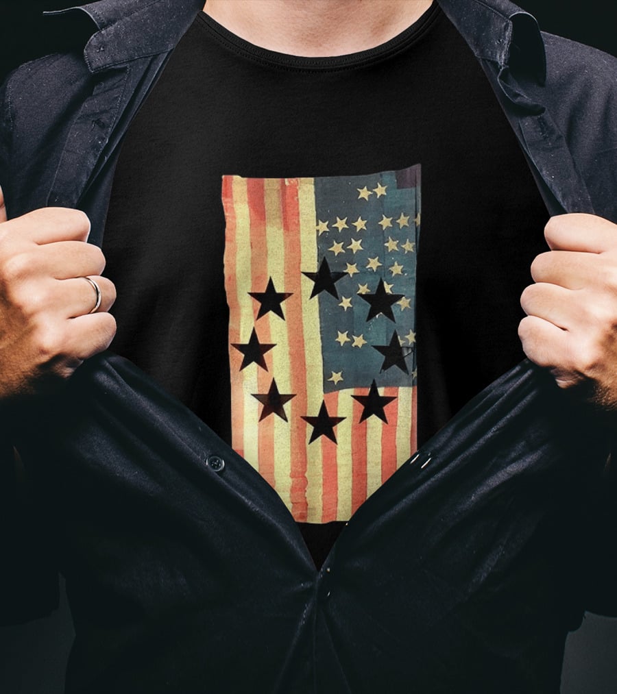 American Flag Black Stars Vintage Style Patriotic T-Shirt