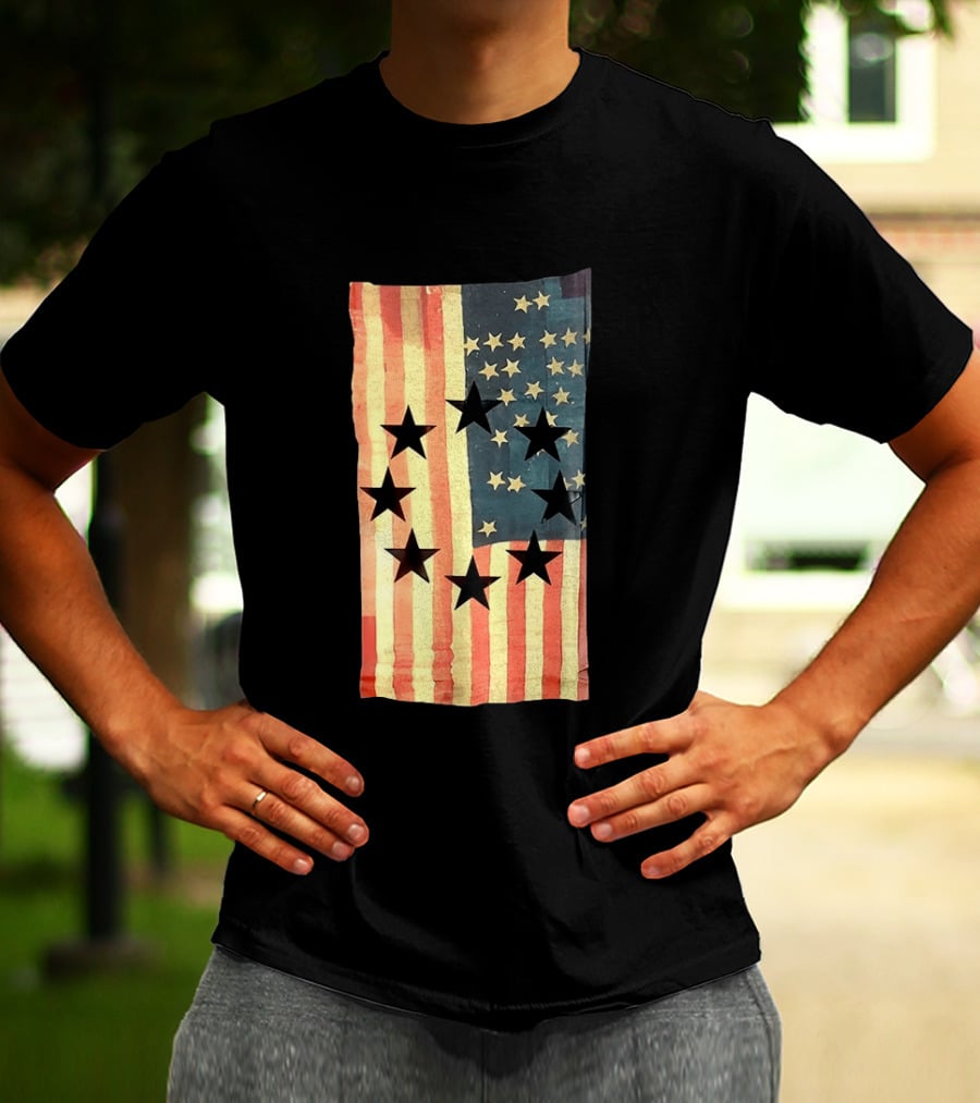 American Flag Black Stars Vintage Style Patriotic T-Shirt