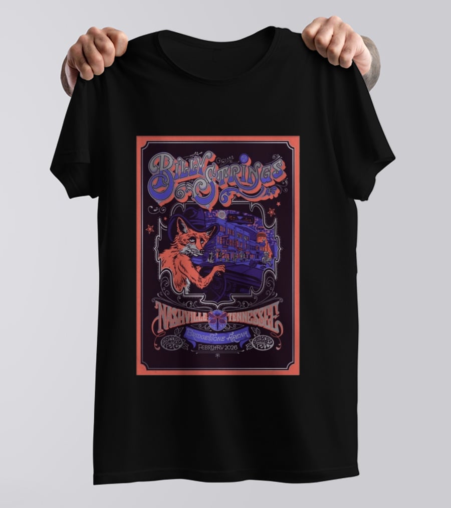 Billy Strings Nashville Tennessee Bridgestone Arena February 2026 Fox T-Shirt