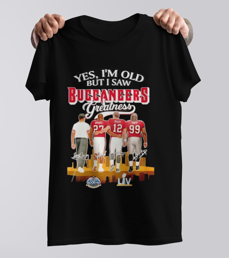 Tampa Bay Buccaneers Greatness Brooks Brady Sapp Super Bowl XXXVII LIV Champions T-Shirt