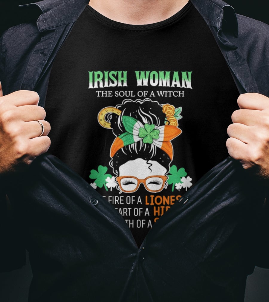Irish Woman The Soul Of A Witch The Fire Of A Lioness The Heart Of A Hippie The Mouth Of A Sailor Shamrock Glasses Bandana T-Shirt