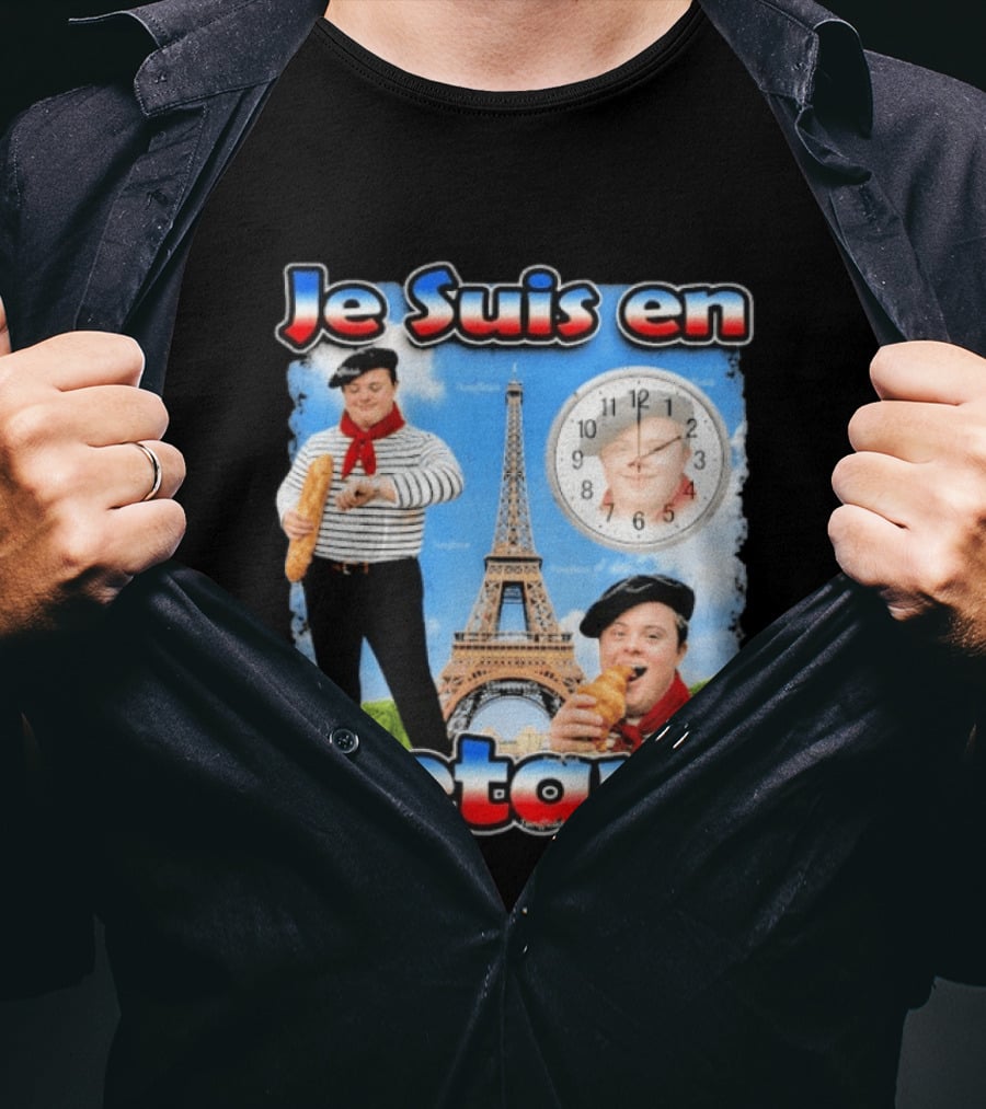Je Suis En Retard Paris Eiffel Tower Baguette Striped Outfit Motif T-Shirt