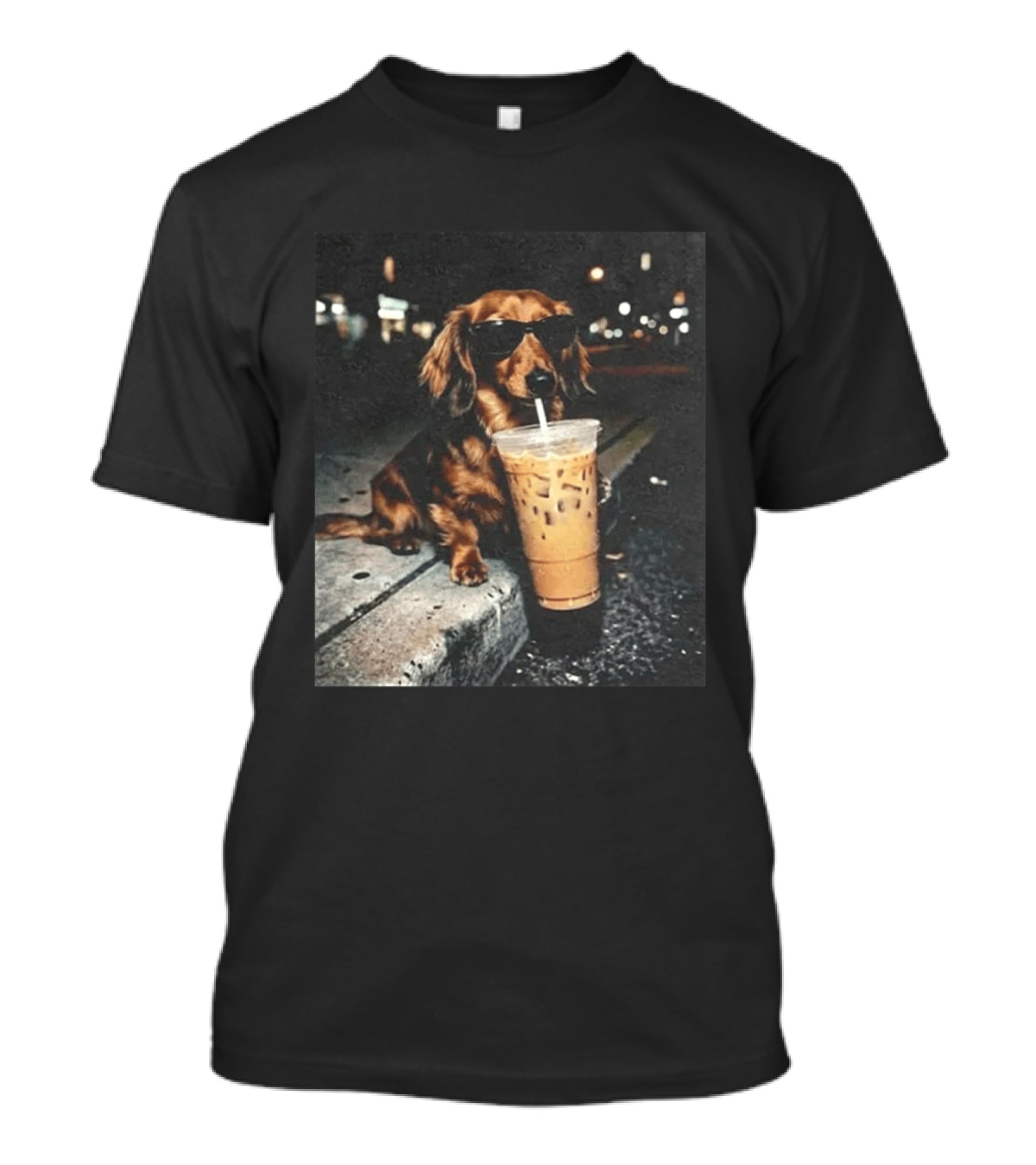 Dachshund Enjoying Iced Coffee With Sunglasses T-Shirt