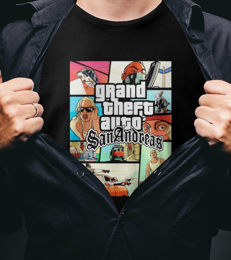 Grand Theft Auto San Andreas Art Collage Characters Scenes T-Shirt