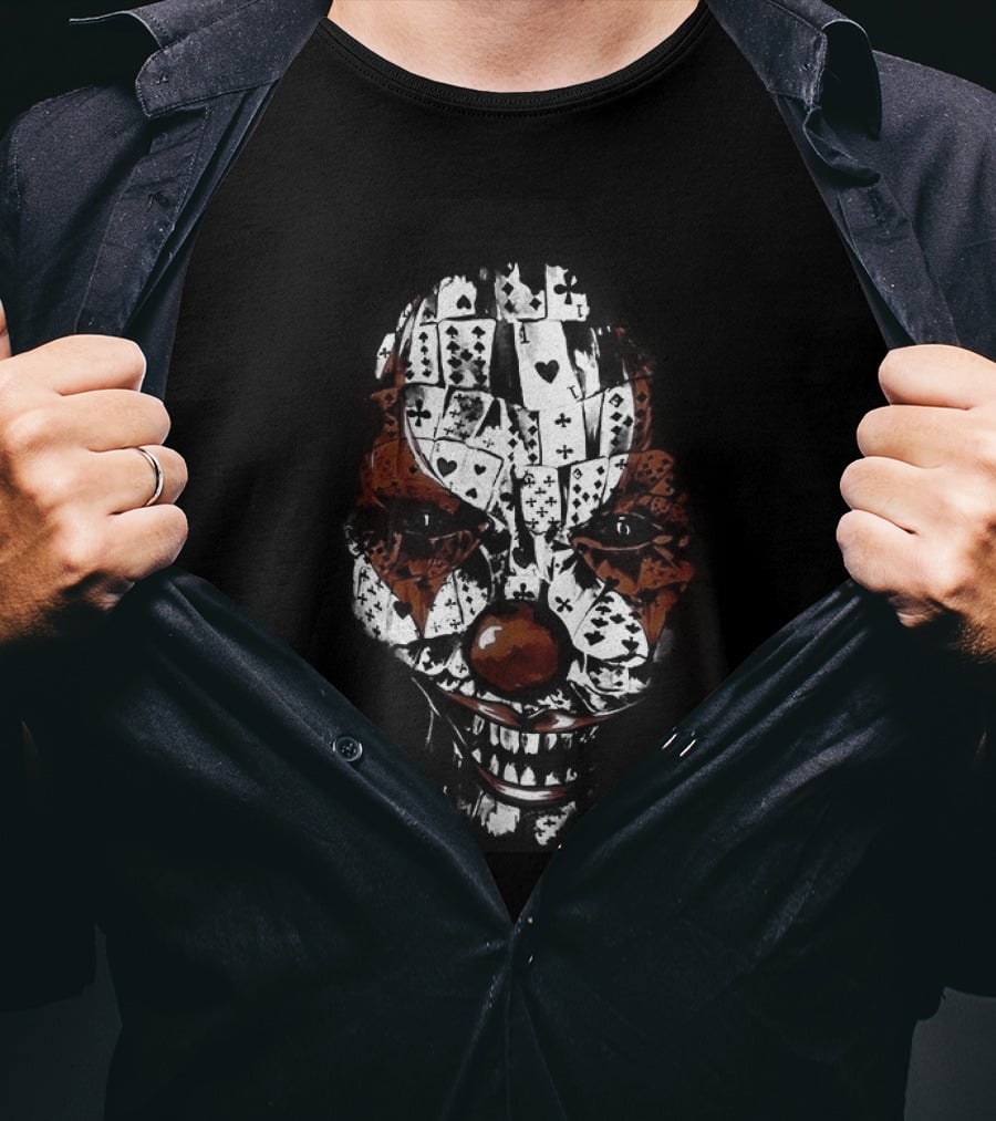 Joker Clown Mask Playing Cards Face T-Shirt
