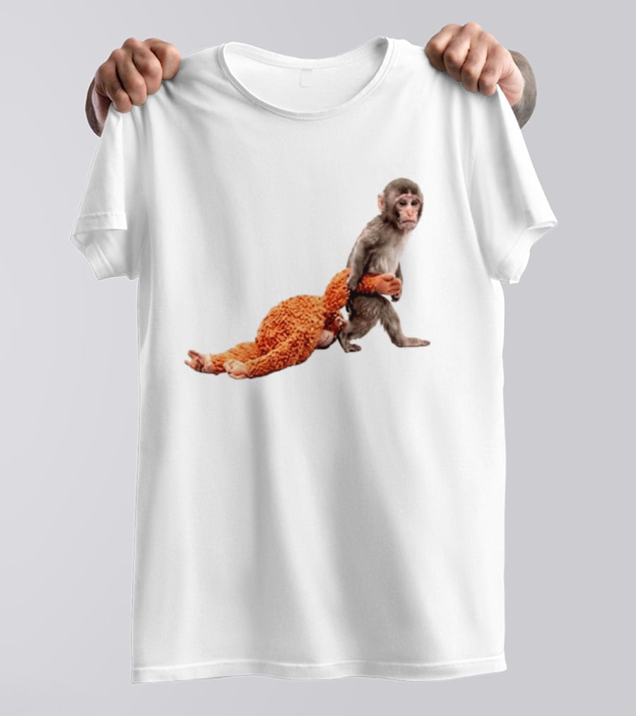 Baby Monkey Dragging Plush Toy Punch T-Shirt