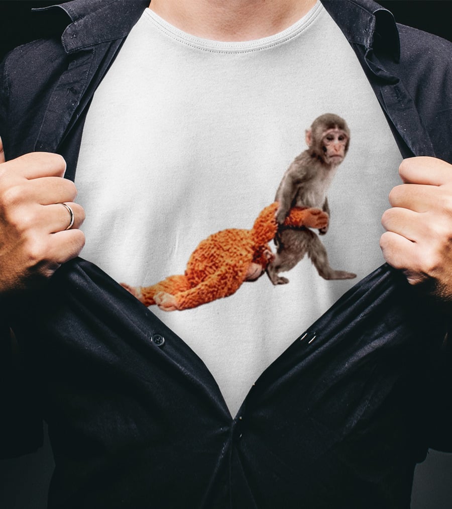 Baby Monkey Dragging Plush Toy Punch T-Shirt