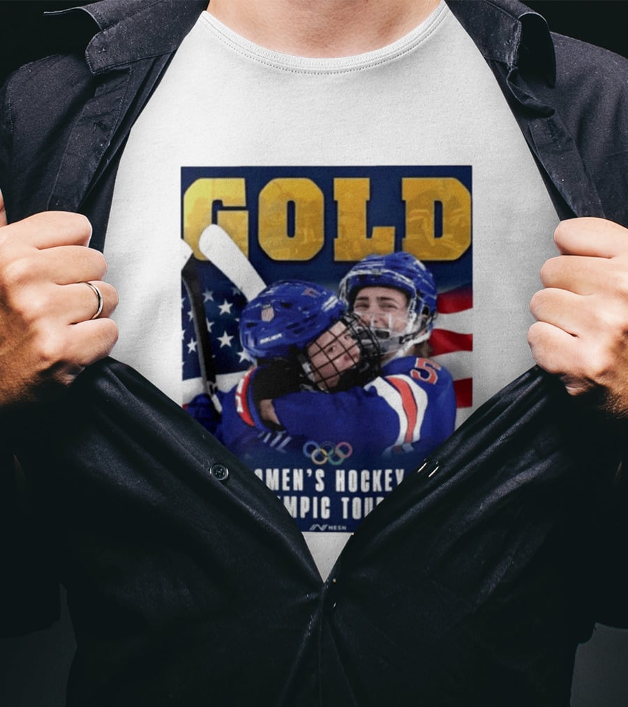 Gold USA Women's Hockey Victory 2026 Olympic Champions T-Shirt