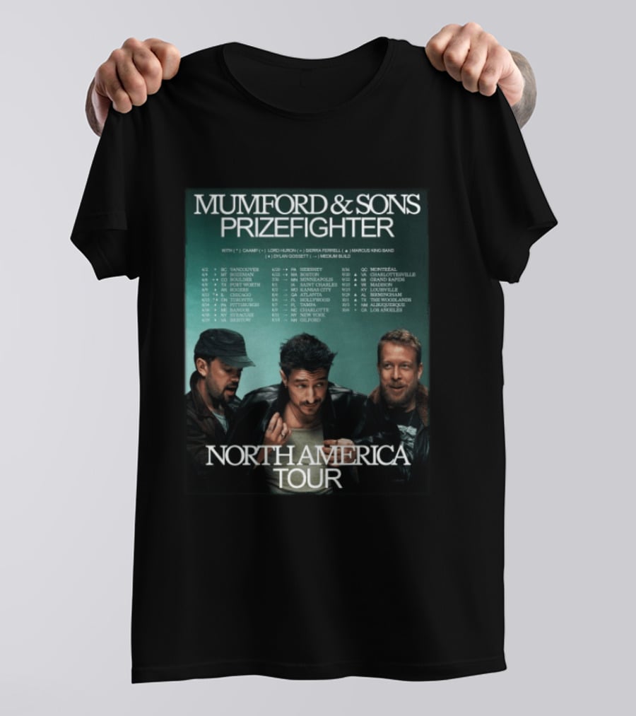 Mumford And Sons Prizefighter North America Tour 2026 City Dates Vancouver Montreal Austin T-Shirt