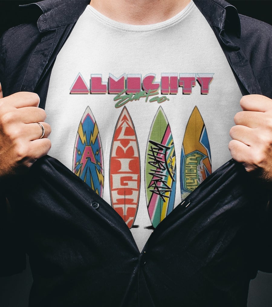 Almighty Surf Co Bold Colorful Surfboards T-Shirt