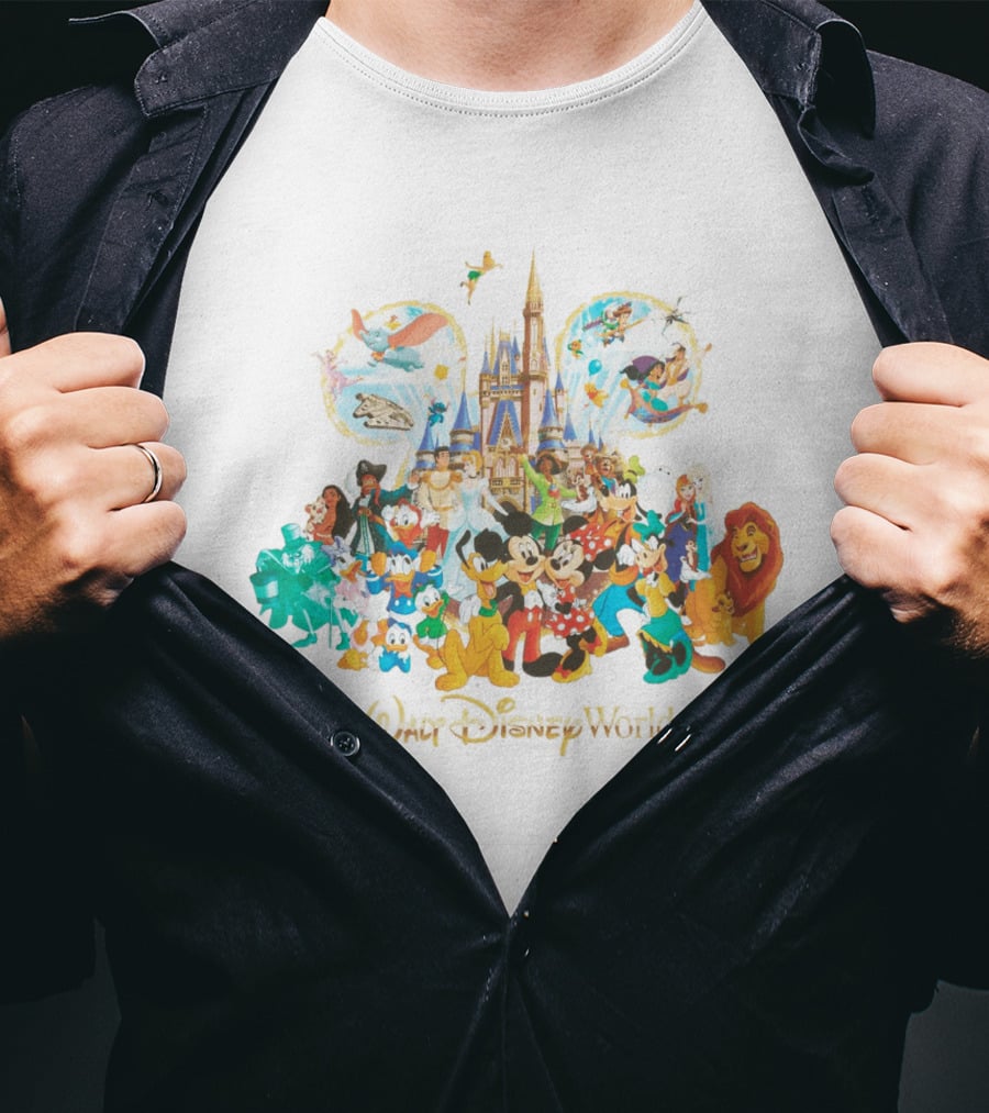 Walt Disney World Mickey Mouse Cinderella Castle Classic Characters Dumbo Tinker Bell Simba Elsa T-Shirt