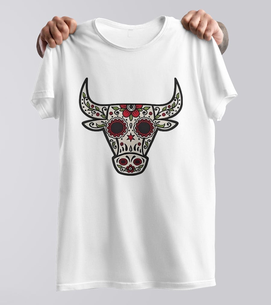 Sacred Bull Sugar Skull Floral Motif T-Shirt
