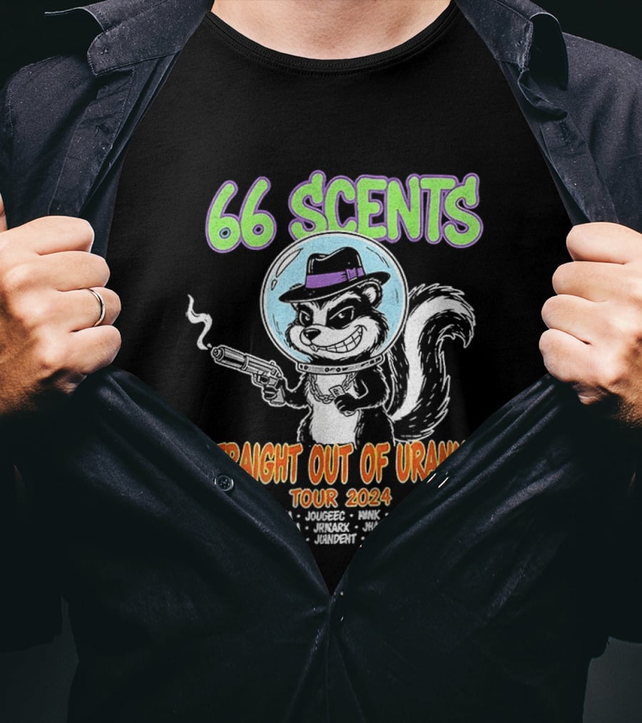 66 Scents Straight Out Of Uranus Tour 2024 Skunk Smoking Gun Adventure T-Shirt
