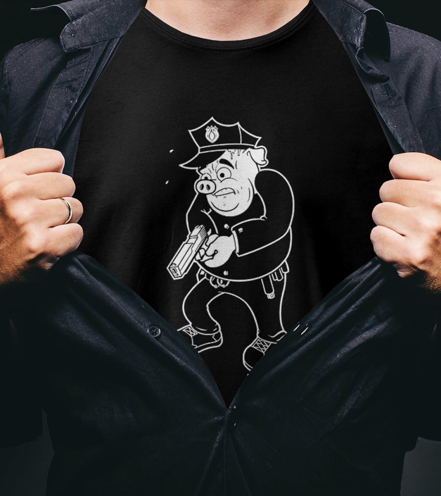 ACAB Pig Cop Cartoon Character With Gun T-Shirt