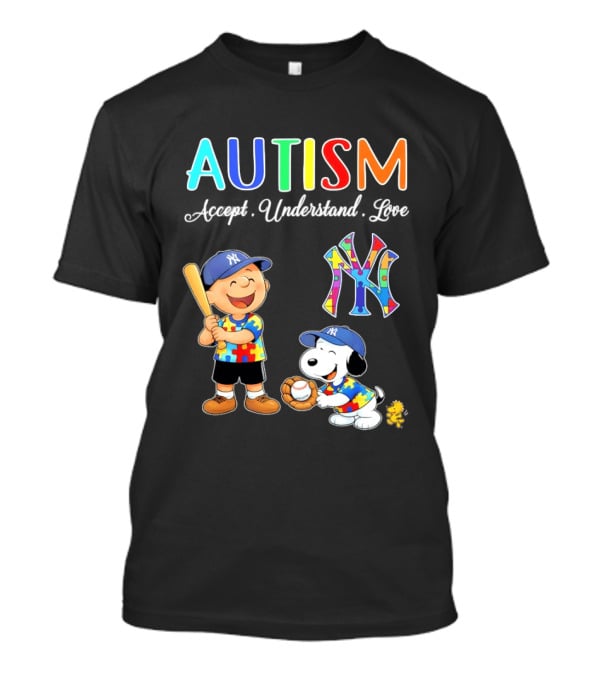 Charlie Brown Snoopy New York Yankees Autism Accept Understand Love T-Shirt