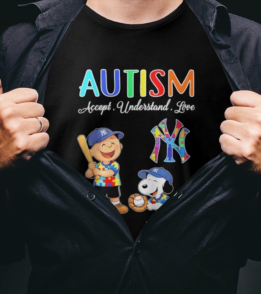 Charlie Brown Snoopy New York Yankees Autism Accept Understand Love T-Shirt