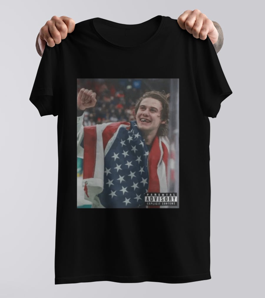 Parental Advisory USA Flag Jack Hughes Lost Teeth T-Shirt