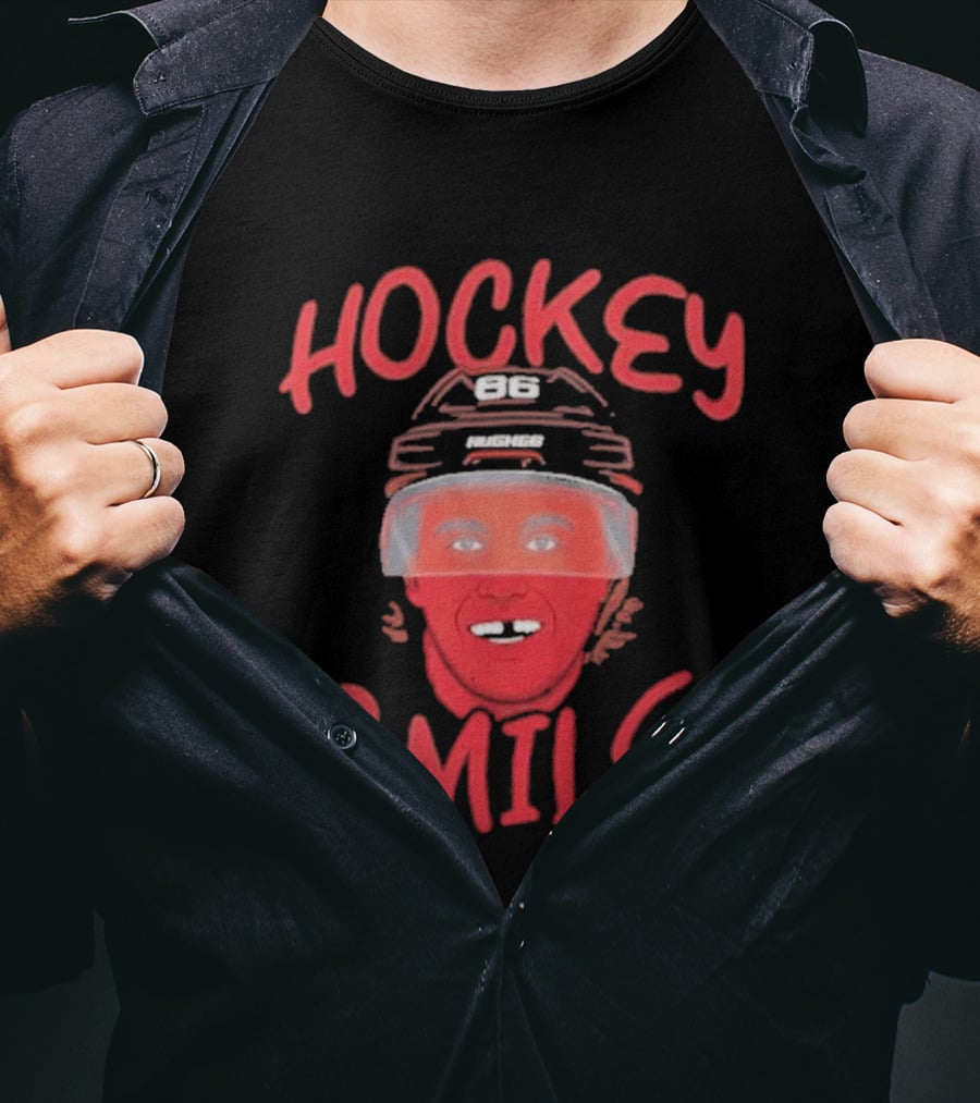 Jack Hughes Hockey Smile Team USA Helmet T-Shirt