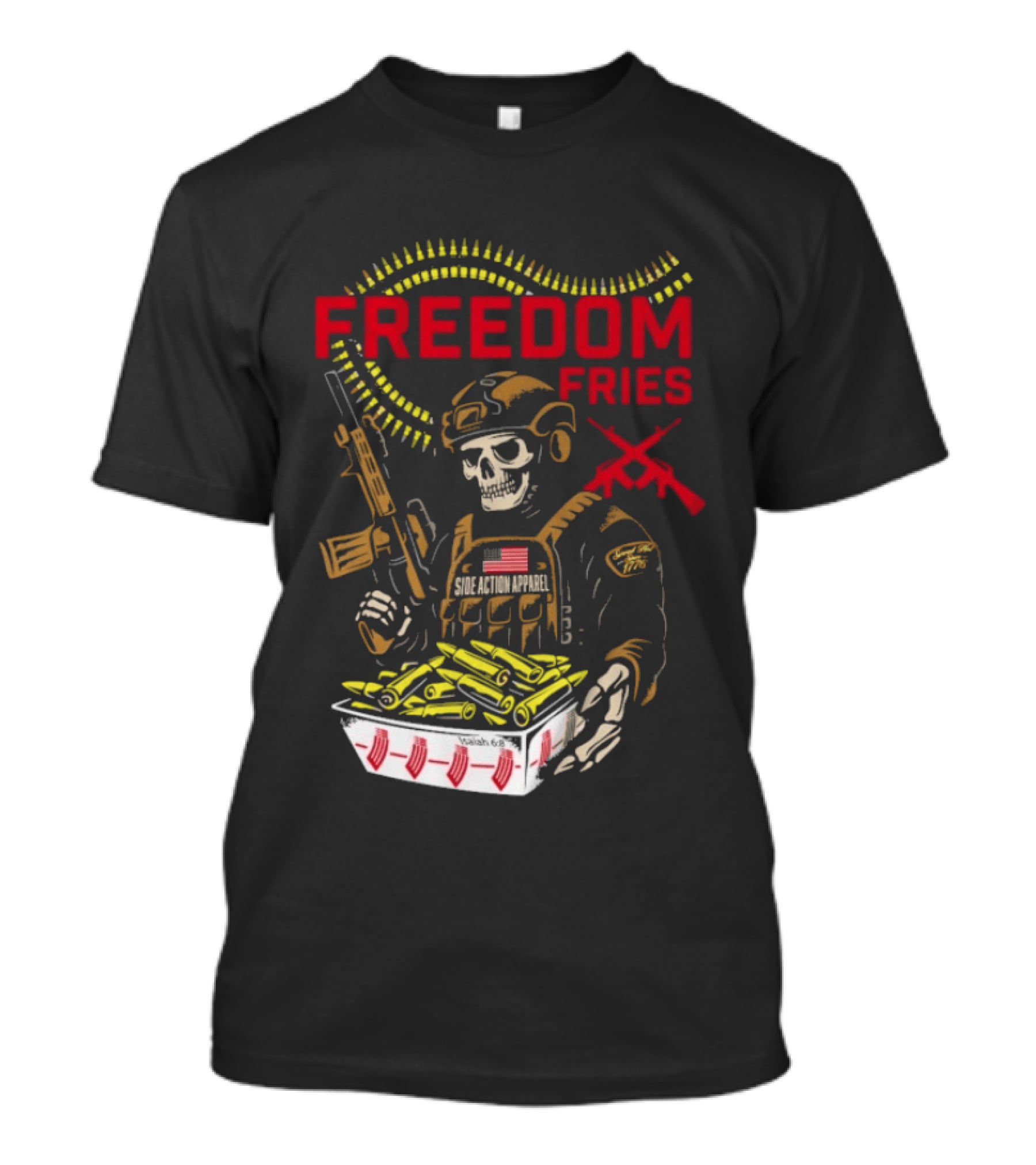 Freedom Fries Military Skeleton With USA Flag And Rifle T-Shirt