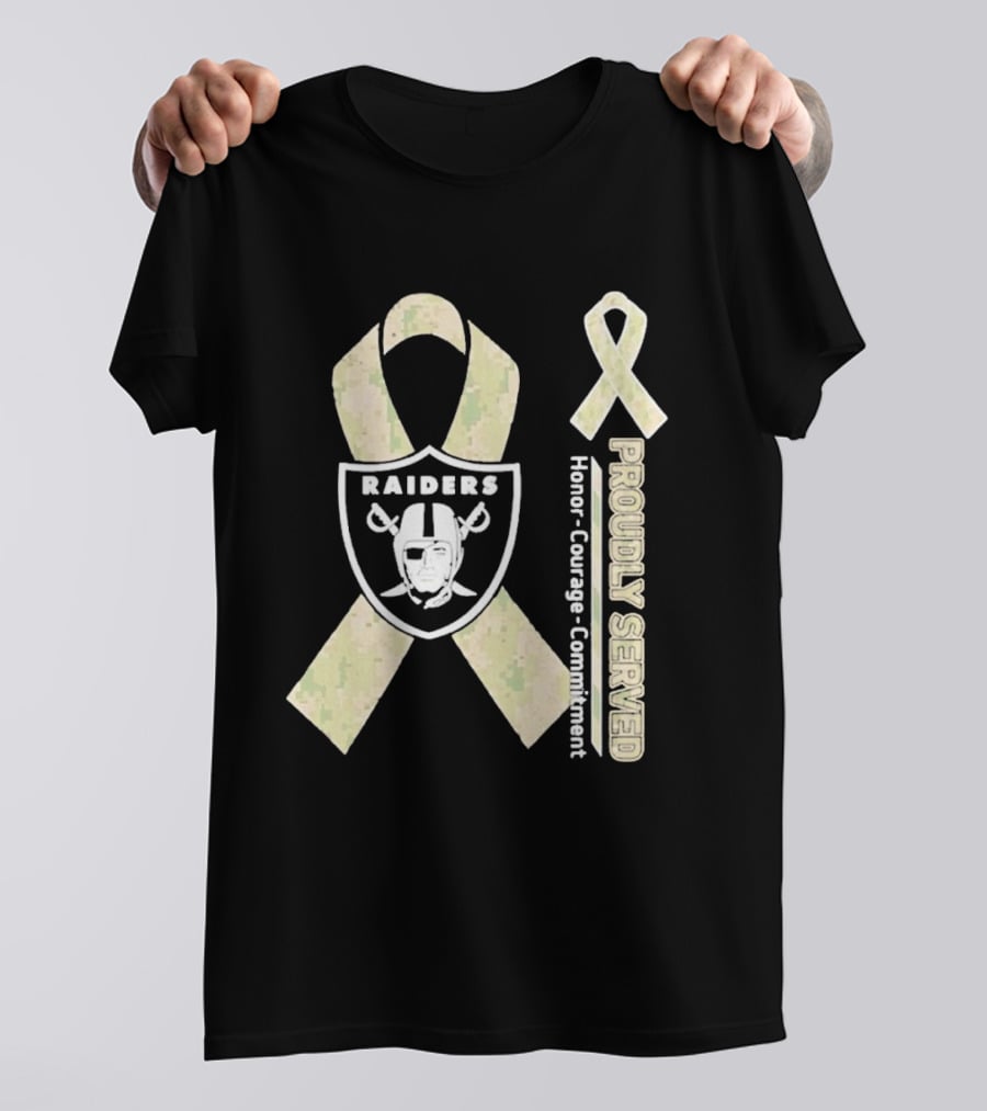 Las Vegas Raiders Camouflage Ribbon Proudly Served Honor Courage Commitment T-Shirt