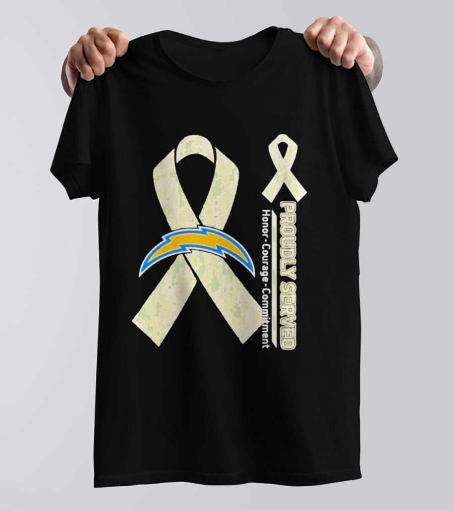 Los Angeles Chargers Proudly Served Honor Courage Commitment Ribbon T-Shirt