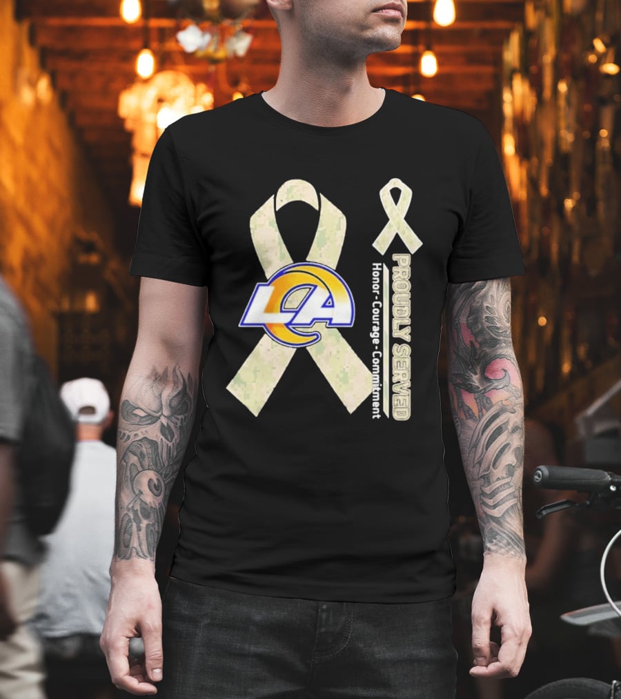 Los Angeles Rams Proudly Served Honor Courage Commitment Ribbon T-Shirt