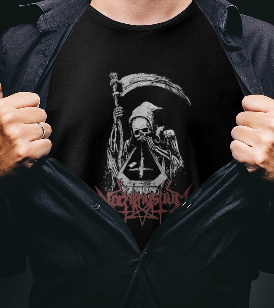 Nachtmystium Grim Reaper Scythe Icon With Cross And White Powder Accents T-Shirt