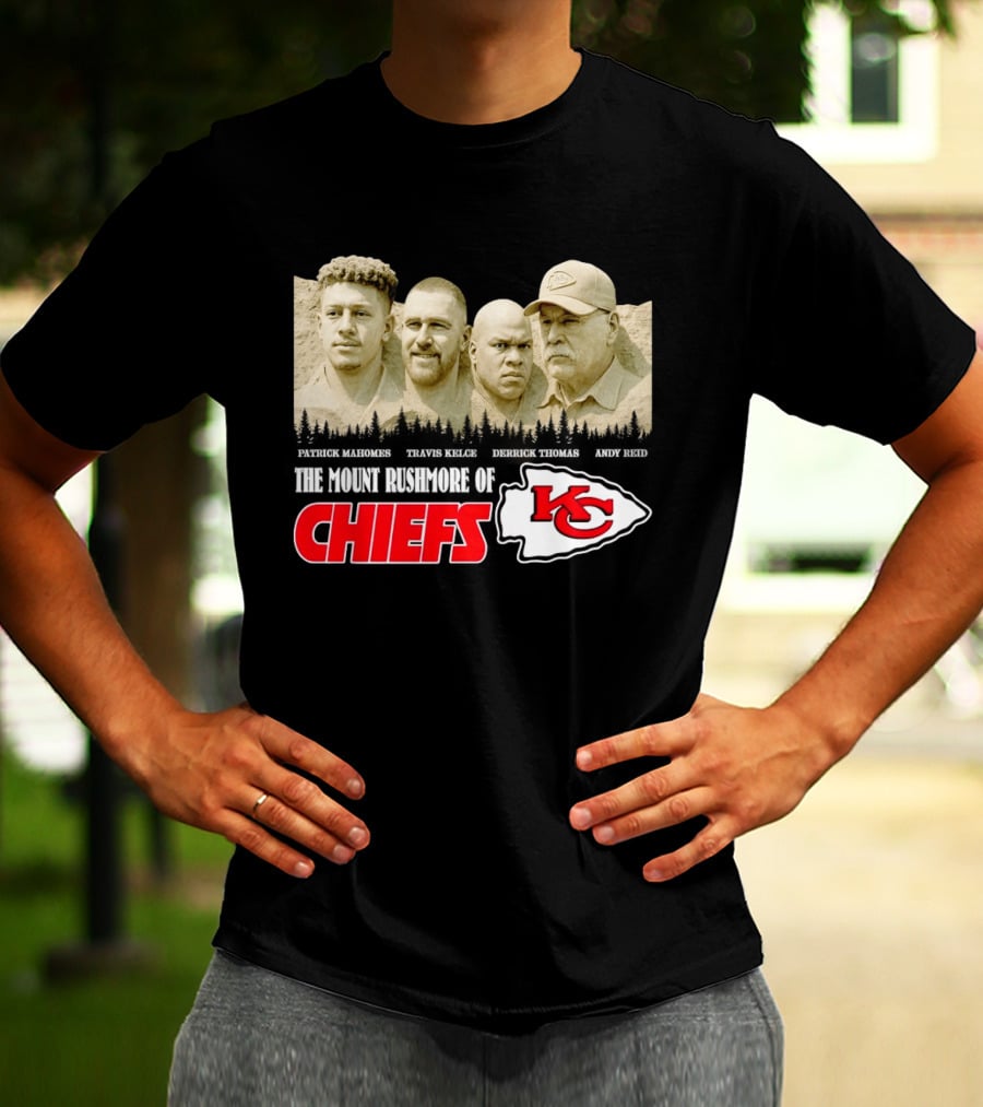 Patrick Mahomes Travis Kelce Derrick Thomas Andy Reid Kansas City Chiefs Mount Rushmore T-Shirt