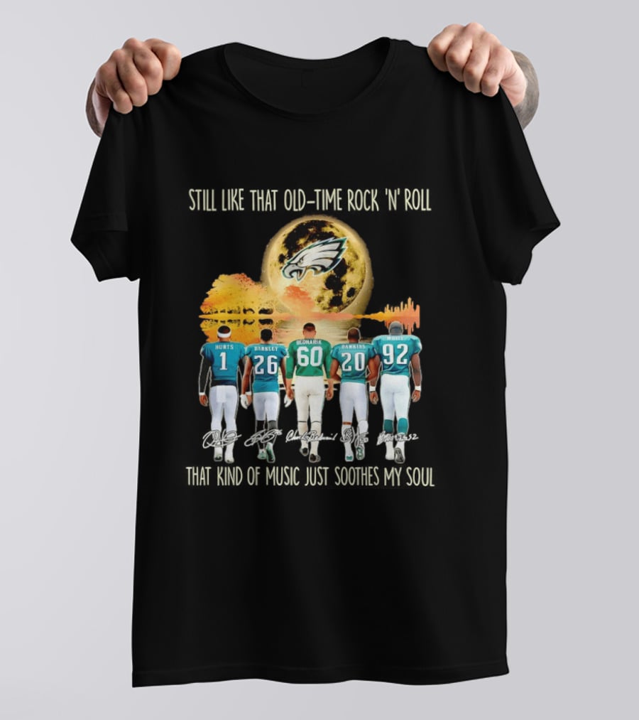 Philadelphia Eagles Players Hurts Barkley Dickerson Dawkins White Old Time Rock 'n' Roll T-Shirt