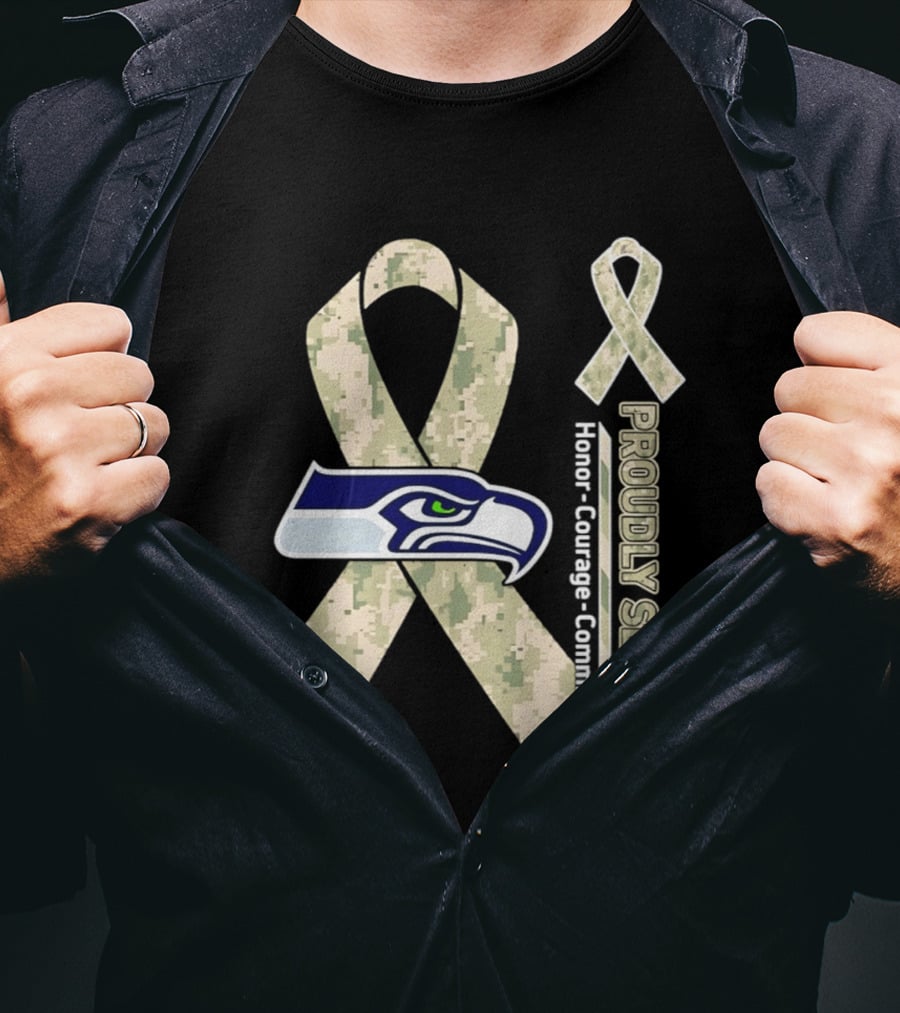 Seattle Seahawks Military Appreciation Proudly Served Honor Courage Commitment Ribbon T-Shirt