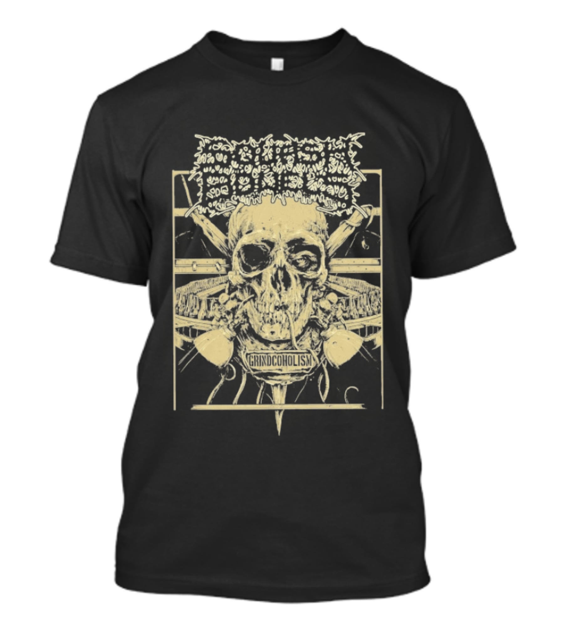 Squash Bowels Grindcoholism Skull With Crossbones And Spine T-Shirt