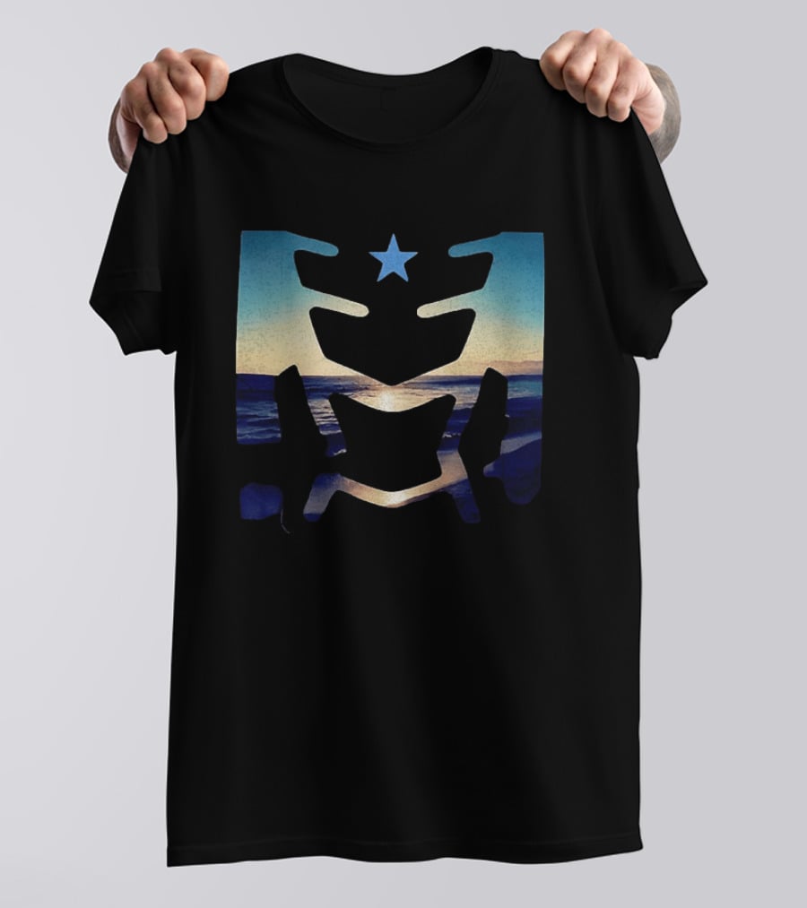 Sunset Ocean Waves With Blue Star T-Shirt