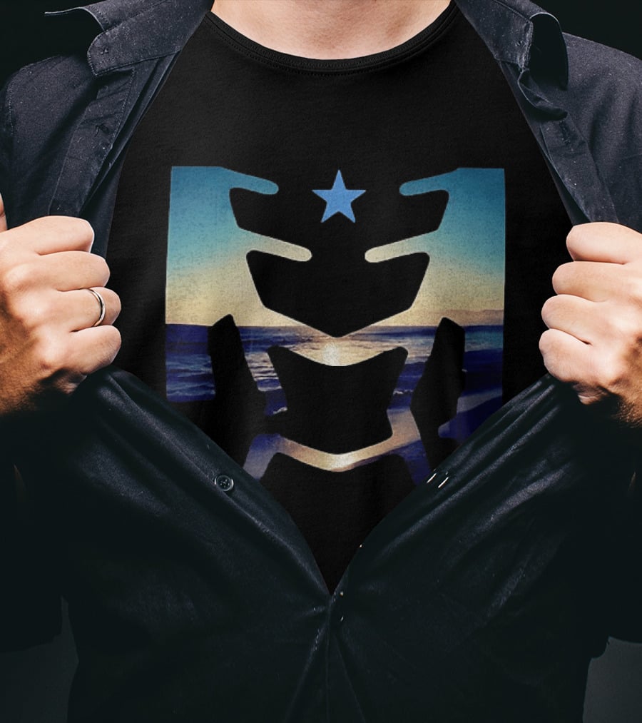 Sunset Ocean Waves With Blue Star T-Shirt