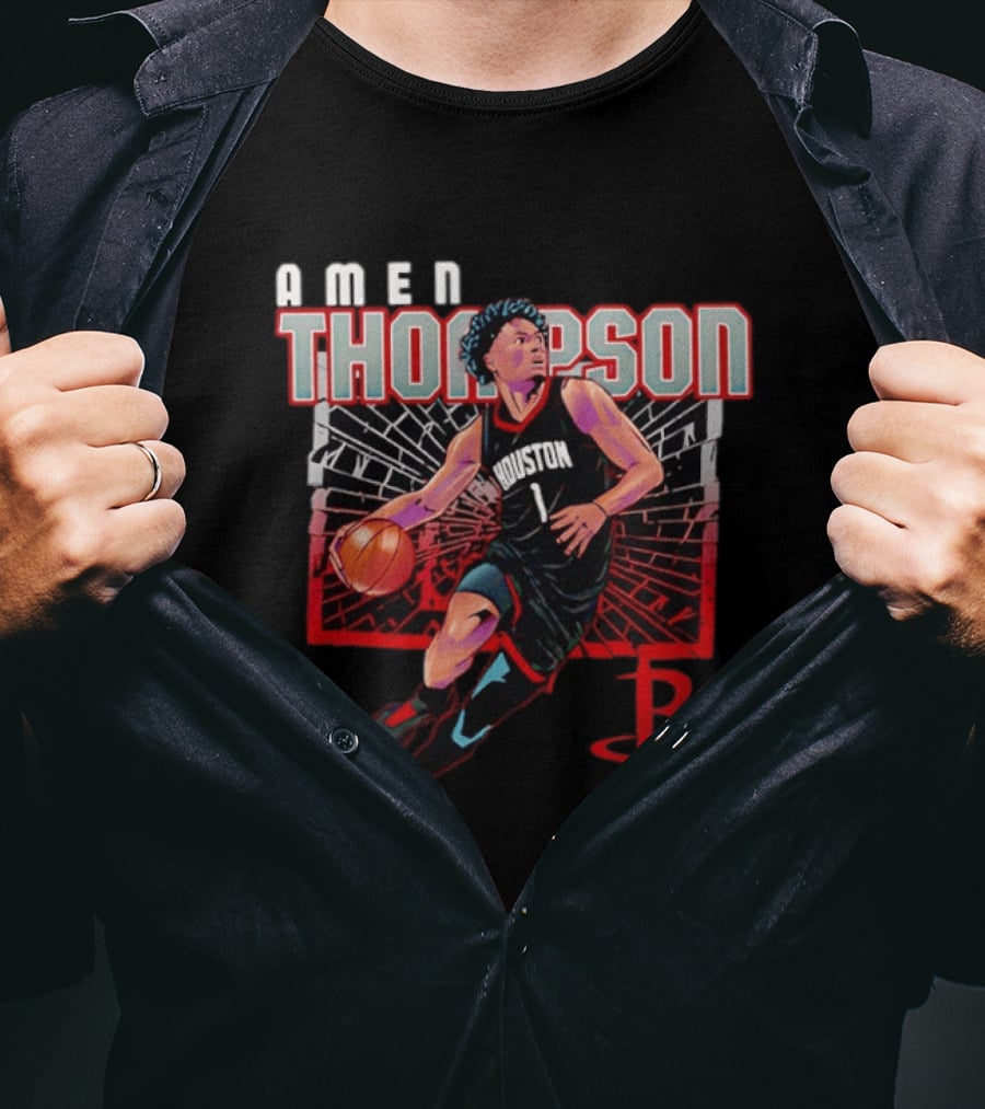Amen Thompson 1 Houston Rockets Basketball Player Action T-Shirt