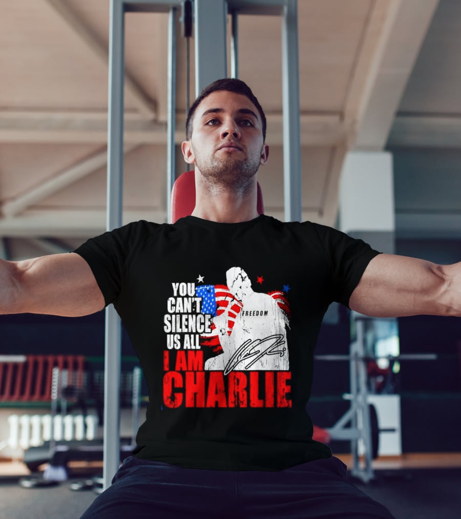 You Can't Silence Us All I Am Charlie Kirk Freedom USA Flag T-Shirt
