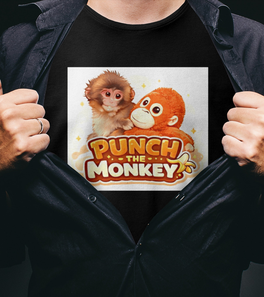 Punch The Monkey Hugging Stuffed Toy Monkey T-Shirt