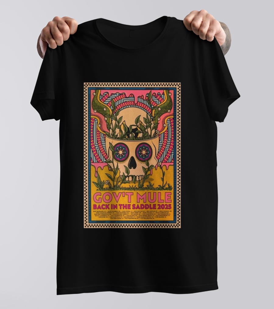 Gov't Mule 2025 Skull And Antlers Floral Concert T-Shirt