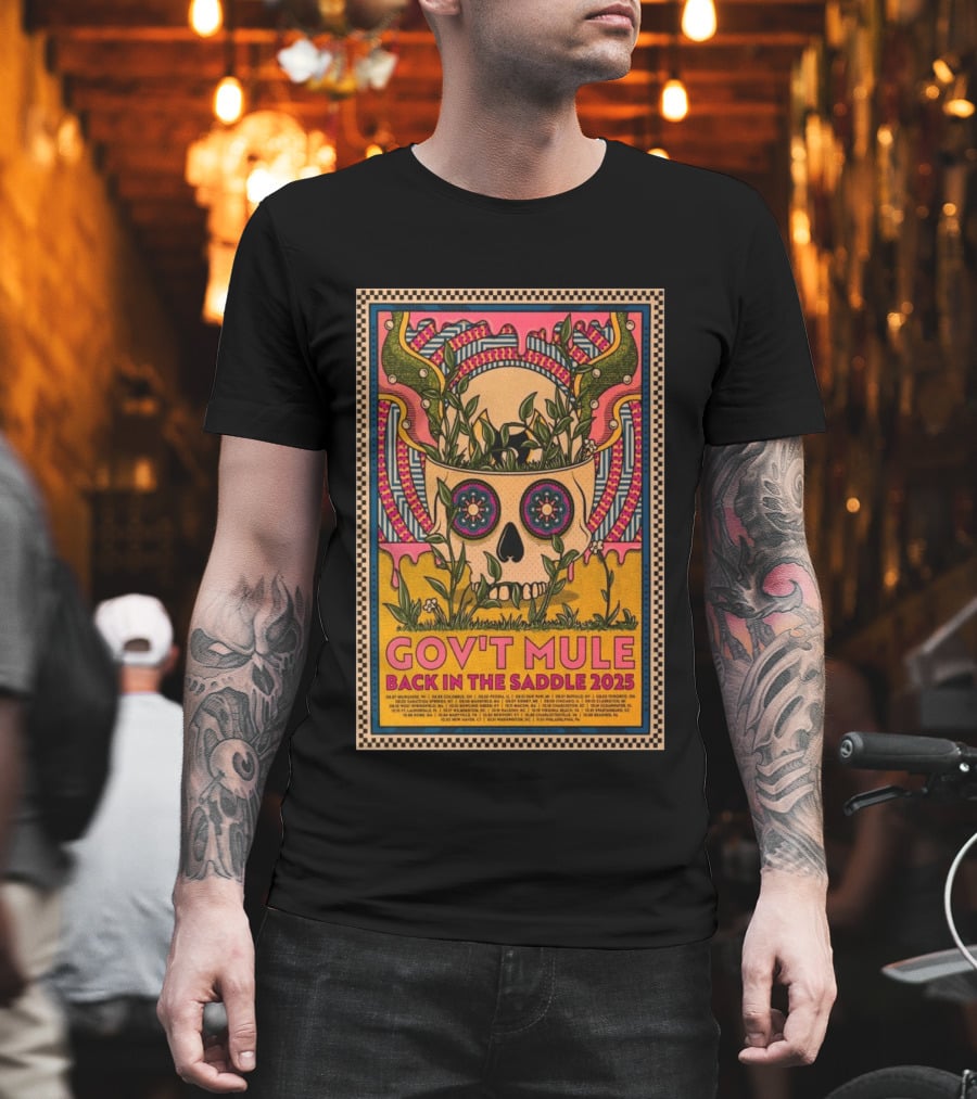 Gov't Mule 2025 Skull And Antlers Floral Concert T-Shirt