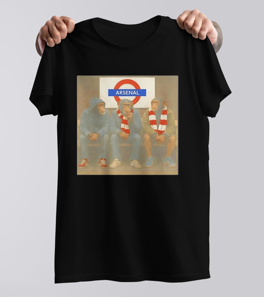 Arsenal Fans Chimpanzee Trio In London Underground Setting T-Shirt