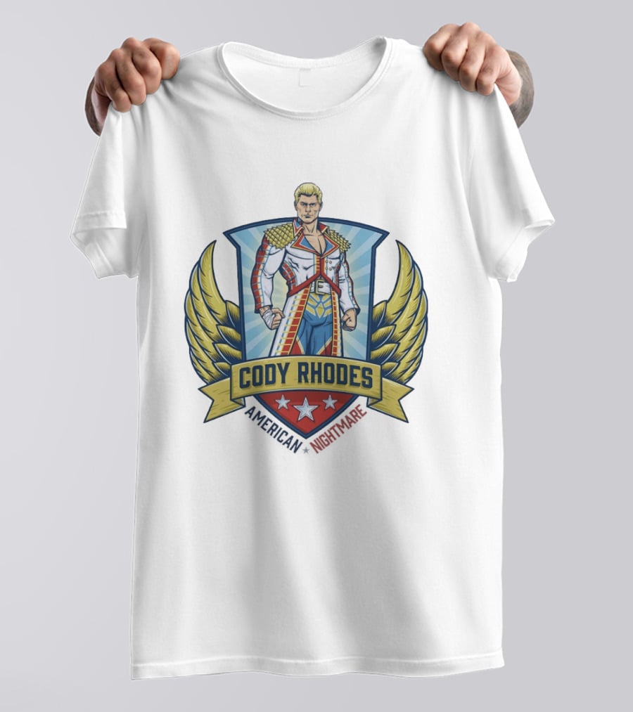 Cody Rhodes American Nightmare WWE Wings Emblem With Stars And Shield T-Shirt