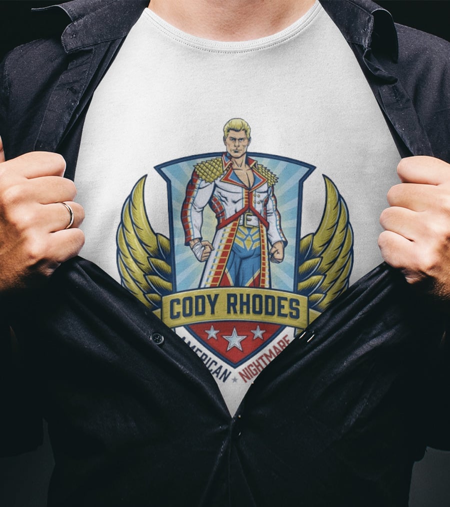 Cody Rhodes American Nightmare WWE Wings Emblem With Stars And Shield T-Shirt