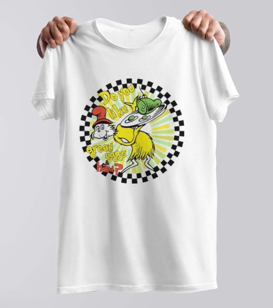 Dr Seuss Do You Like Green Eggs And Ham Yellow Character Red Hat Fan T-Shirt