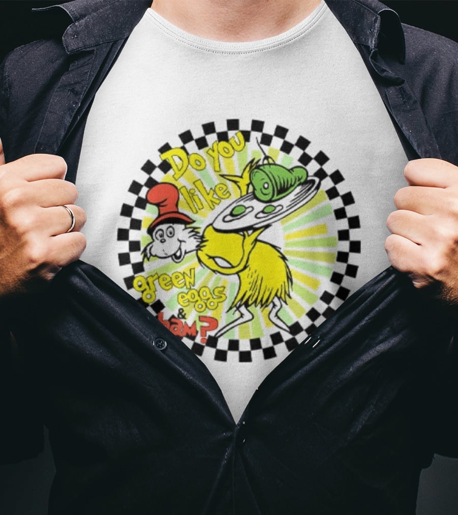 Dr Seuss Do You Like Green Eggs And Ham Yellow Character Red Hat Fan T-Shirt