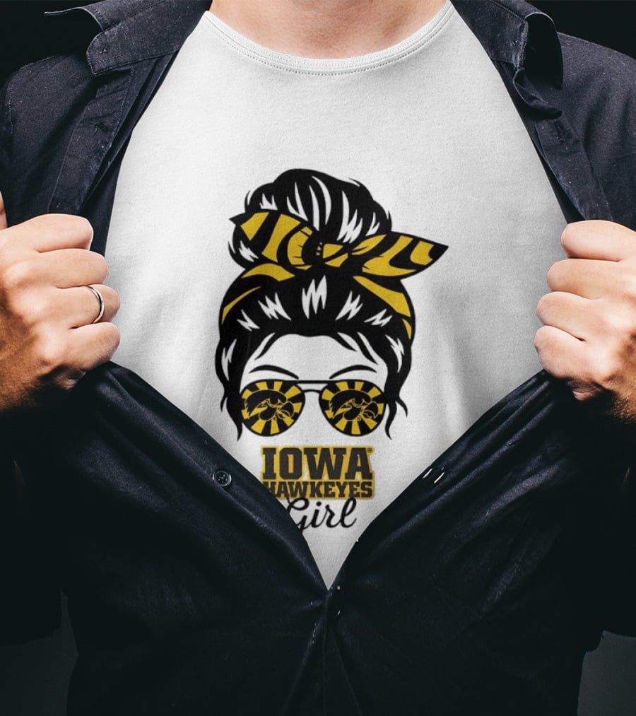 Iowa Hawkeyes Girl Sunglasses Messy Bun Headband T-Shirt