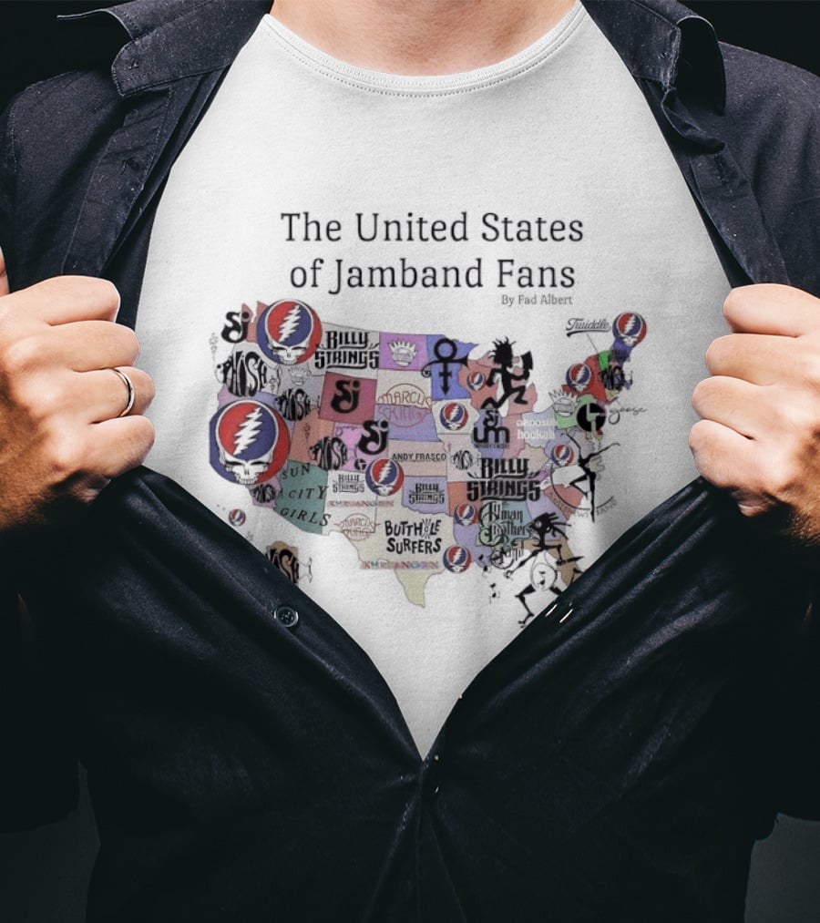 The United States Of Jamband Fans State Map Peeking Characters T-Shirt