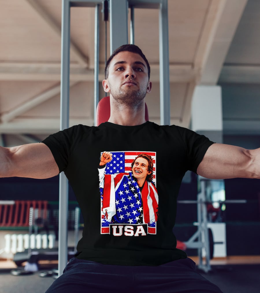 USA Flag Jack Hughes Olympic Hockey 2026 Golden Goal Celebration T-Shirt