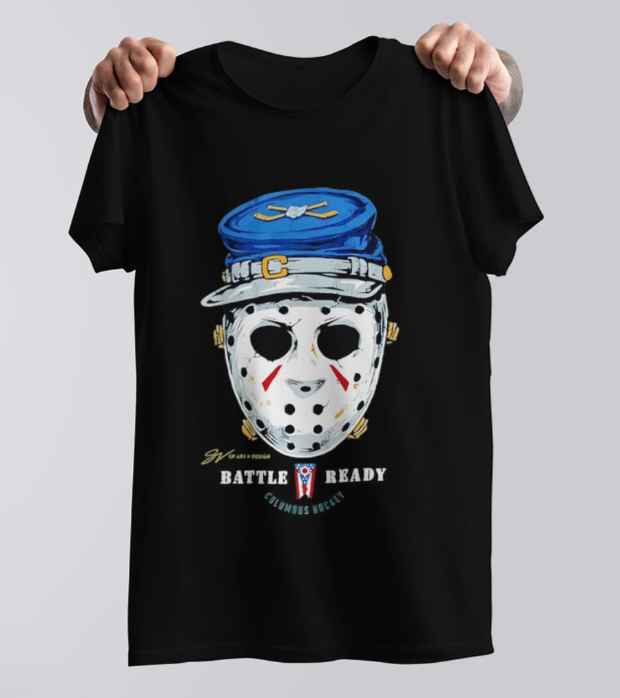 Jason Voorhees Blue Jackets Columbus Hockey Crossover Battle Ready Mask T-Shirt