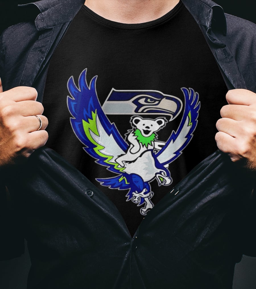 Seattle Seahawks Grateful Dead Bear Riding Seahawk Wings T-Shirt