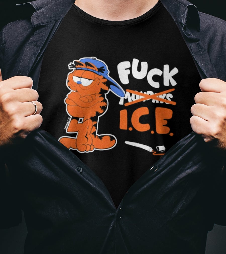 F*** ICE Orange Cat With Blue Hat T-Shirt